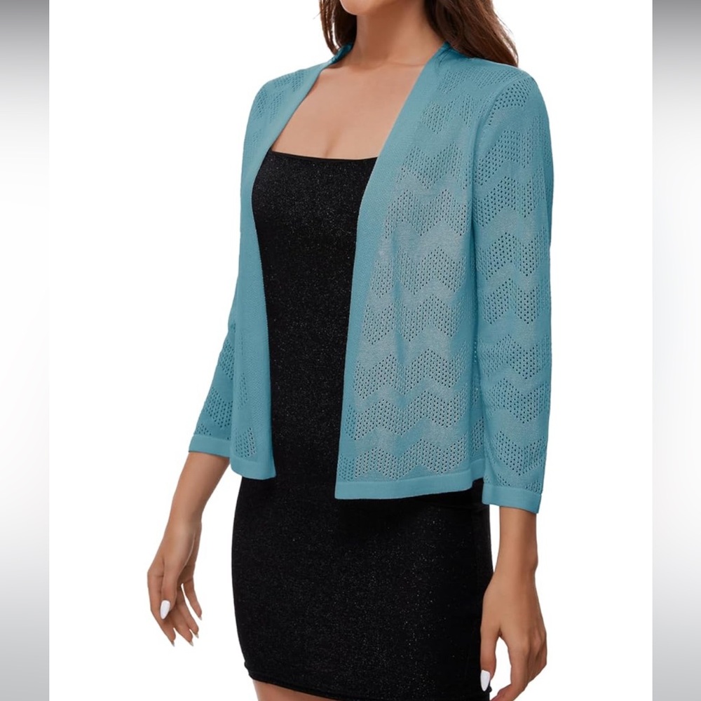 Women's Blue /gray Open-Front Cardigan 3/4 Sleeve